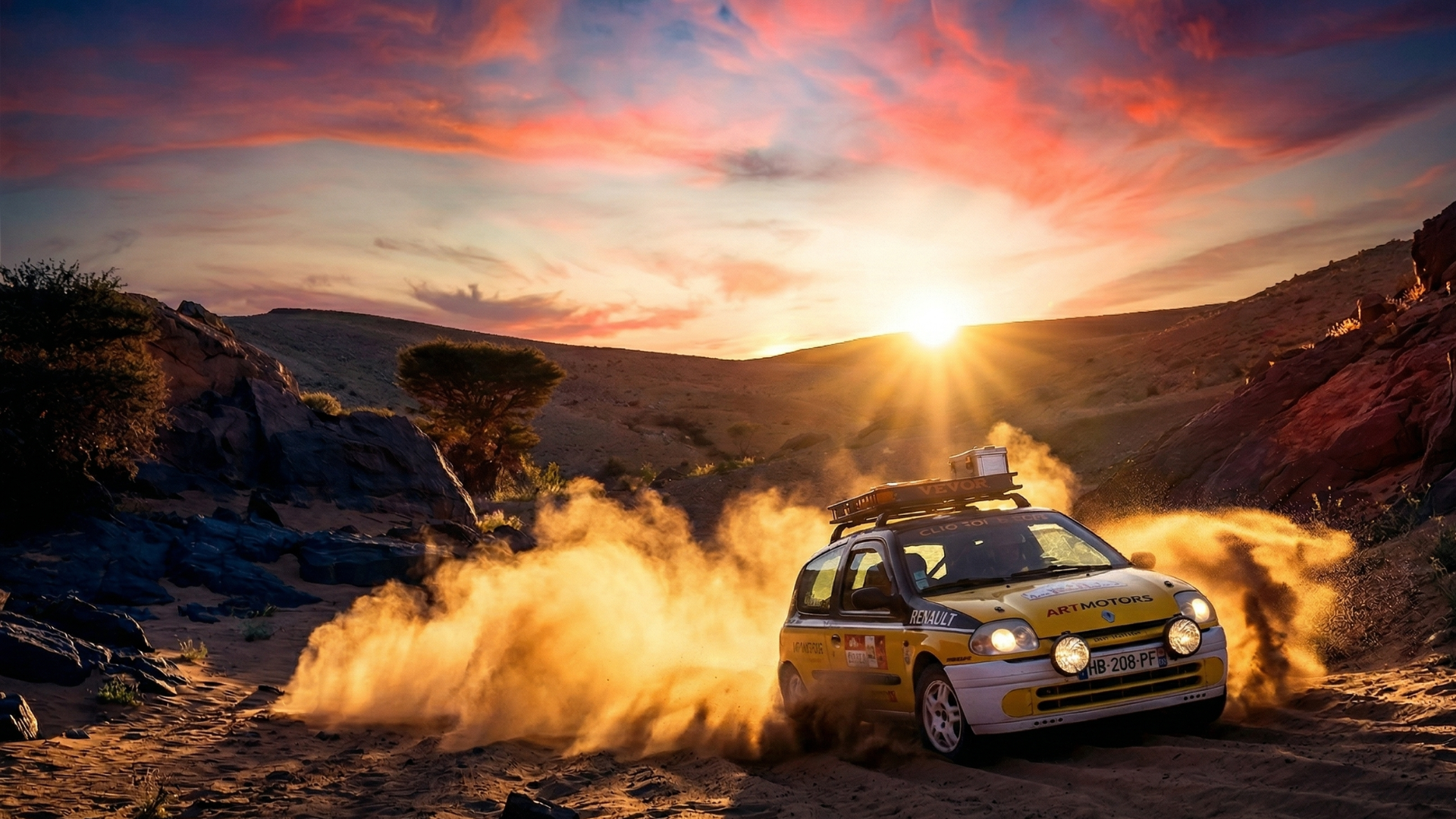 Renault Clio en plein raid dans le désert