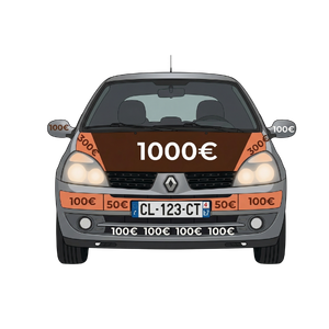 Vue avant de la Clio avec les emplacements publicitaires